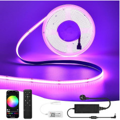 WIFI COB Led RGB Strip 10M-24V Led COB Streifen Alexa RGB Led Band Dimmbar Led Lichtleiste, 576LEDs/M, APP Steuerbar, COB Led RGB Strip Selbstklebend Kompatibel mit Alexa Google Home