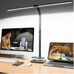 FLOWood galda lampa LED ar regulējamu apgaismojumu, 24 W, 80 cm, regulējama stāvlampa ar bezvadu uzlādi un USB uzlādes funkciju, 5 krāsas, 5 spilgtuma līmeņi ar nepārtrauktu aptumšošanu