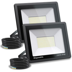 Wegoodlife Pack of 2 100 W LED āra prožektori, īpaši spilgts 8140 LM sienas apgaismojums, 3000 K silti balts āra prožektors, IP66 ūdensnecaurlaidīgs prožektors, lukturis pagalmam, piebraucamajam ceļam, durvīm, garāžai,