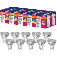 OSRAM LED Star Value PAR16 LED spuldze ar GU10 pamatni GL 575 lūmeni Silti balta (3000K), aizstājēja parastajām 80W kvēlspuldzēm, bez iespējas aptumšot, 10 gab. iepakojumā