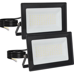 2 āra LED prožektoru komplekts, 50 W LED prožektors, IP65 ūdensizturīgs, 72 LED, 5000 LM, āra prožektors, 6500 K, vēsā baltā gaisma, ideāls āra apgaismojums dārzam, pagalmiem