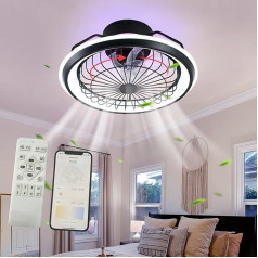 64 W griestu ventilators ar apgaismojumu, LED ventilatora lampas diametrs 48 cm, lietotne un tālvadības pults, aptumšojams, 6 kanālu 2H taimeris, klusa griestu gaisma ar ventilatoru viesistabai, guļamistabai