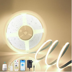 Yamlten 12V COB LED sveces 4000k Middium Weiß,Dimmable LED strip mit RF Fernbedienung/Smart App/Alexa Steuerung,320 LEDs/M für Küche,Badezimmer,Schlafzimmer DIY LED Band 5m.