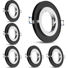 SSC-LUXon 6 padziļinājumā iebūvētu prožektoru komplekts no stikla, apaļš, melns, ar ligzdu GU10 / modulim, dizains padziļinājumā iebūvēts griestu gaismeklis, caurumu izmērs 60-70 mm