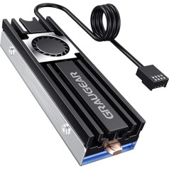 GRAUGEAR M.2 Heatpipe dzesētājs ar ventilatoru M.2 NVMe 2280 SSD aktīvajam ventilatoram 20 mm ar BIOS regulējamu ātrumu 2x termiskie spilventiņi Vara Heatpipe G-M2HS08-F