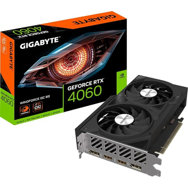 Gigabyte NVIDIA GeForce RTX 4060 WINDFORCE OC grafiskā karte - 8GB GDDR6, 128 bitu, PCI-E 4.0, 2475 MHz Core Clock, 2x DP 1.4, 2x HDMI 2.1a, NVIDIA DLSS 3 - GV-N4060WF2OC-8GD