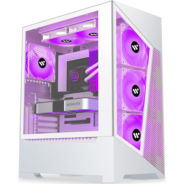 KEDIERS PC Case - iepriekš uzstādīti 6 PWM ventilatori, ATX Mid Tower Gaming Case, režģa datora korpuss ar atveramu rūdīta stikla sānu paneli