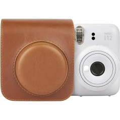 MUZIRI KINOKOO Fotoaparāta futrālis somiņa Fuji/Polaroid Instax Mini 12 tūlītējai fotokamerai - PU ādas aizsargvāciņš ar regulējamu plecu siksnu, brūns, Reteo