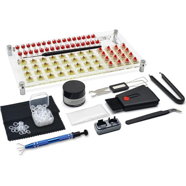 RUNJRX Acryl-Schmierstation für 32 Schalter, Tastatur-Schmierset, Schalteröffner, Schalter-Schmiermittel, Schalter-Abzieher, Schalter-Schmierwerkzeug für individuelle mechanische Tastatur (12 Stück)