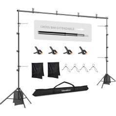 Vevelux 2.6 x 3 m Photo Background Stand, Adjustable Background System with 4 Clips, 2 Sandbags & Carry Bag for Indoor Photography and Video Recording