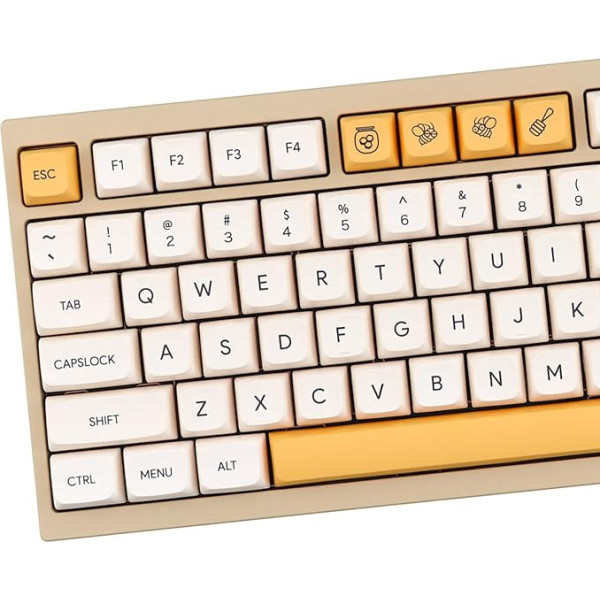 PBT taustiņu vāciņi 137 taustiņi XDA Profile DYE-SUB Personalizēta balta dzeltena medus piena angļu valodas taustiņu vāciņš, piemērots mehāniskām spēļu klaviatūrām (angļu)