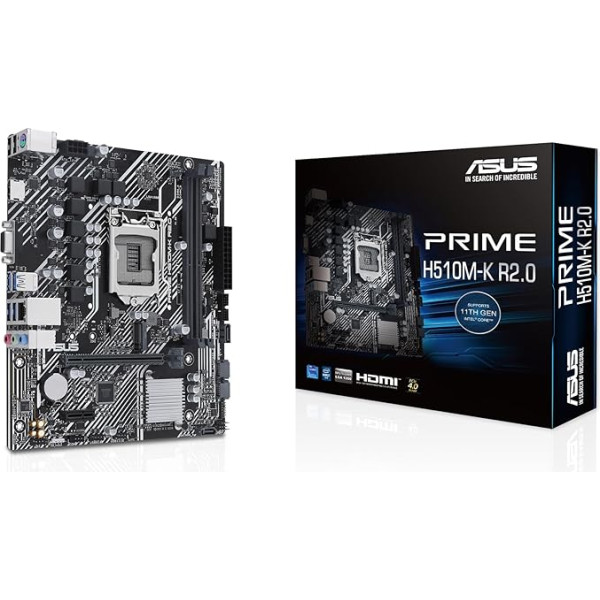 Материнская плата ASUS Prime H510M-K R2.0 Socket Intel LGA 1200 (чипсет Intel H470, micro-ATX, память DDR4, PCIe 4.0, BIOS Flashback, USB 3.2 Gen 1, Aura Sync)