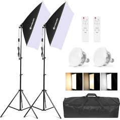 Wisamic Softbox komplekts LED foto studijas fotostudijas gaisma ar statīvu Gaismas ēna Apgaismojums kameras fotogrāfijai Dimmable Light ar 2 x 85 W fotolampas un 2 x salokāms lampas statīvs YouTube, Tiktok video ierakstīšanai