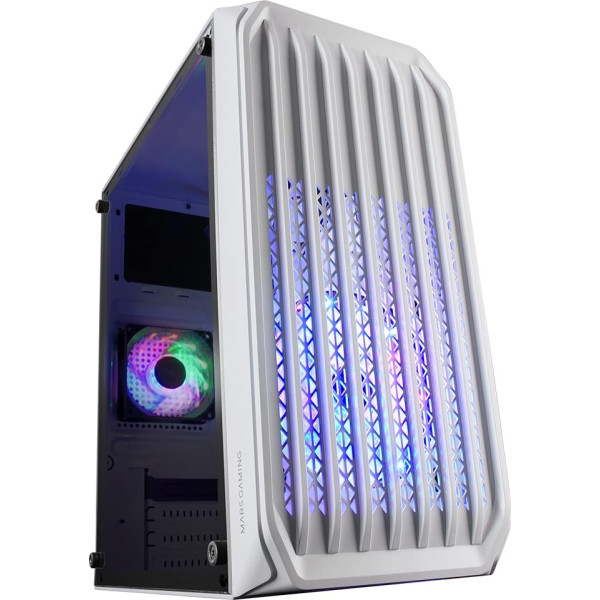 Mars Gaming MC-S2 korpuss, balts, kompakts Micro-ATX spēļu datora korpuss, 2 FRGB Rainbow ventilatori ar priekšējo režģi, pilns sānu logs, MCS2W