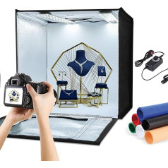 PULUZ Light Box 60cm Photo Studio Light Box Set, White Light, Dimmable, Portable, Foldable, for Photography, with 120 Beads + Soft Cloth + 2 Light Panels + 6 Colors Removable Backdrops