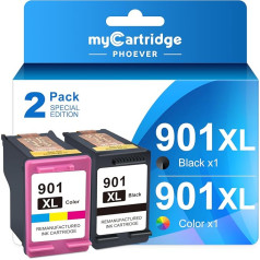 MYCARTRIDGE PHOEVER 901XL HP 901 melnās krāsas kasetnes HP Officejet 4500 printeru kasetnes HP OfficeJet J4580 J4680 J4680 J4624 J4524 J4525 G510 printeriem (1 melna, 1 krāsaina)