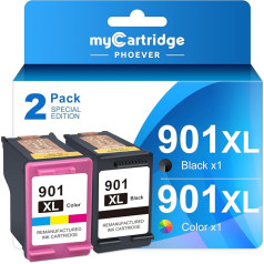 MYCARTRIDGE PHOEVER 901XL keičiamos HP 901 juodos spalvos spausdintuvo kasetės, skirtos HP Officejet 4500 spausdintuvo kasetėms, skirtoms HP OfficeJet J4580 J4680 J4624 J4524 J4525 G510 spausdintuvams (1 juoda, 1 spalvota)