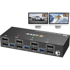 8k Dual Monitor Displayport KVM Switch 8K @ 30Hz 4K @ 144Hz, camgeet USB3.0 KVM Switches 3 PC 2 Monitor Displayport 1.4 with 4 USB 3.0 Ports for USB Devices, DP Monitor Switch for 3 PCs