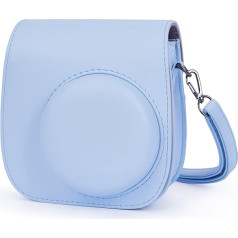 Leebotree Instant Camera Case Compatible with Instax Mini 12 / Mini 11 Instant Camera Made of Soft Faux Leather with Shoulder Strap and Bag (Pastel Blue)