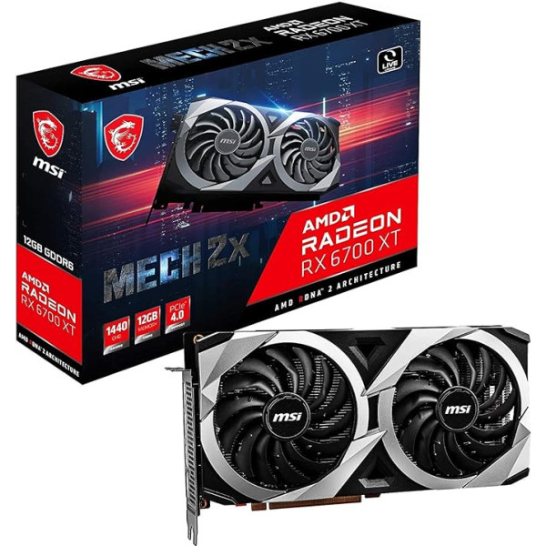 MSI Gaming Radeon RX 6700 XT 192 bitu 12 GB GDDR6 DP/HDMI Dual Torx 3.0 Fan FreeSync DirectX 12 VR Ready grafiskā karte (RX 6700 XT MECH 2X 12G) Black