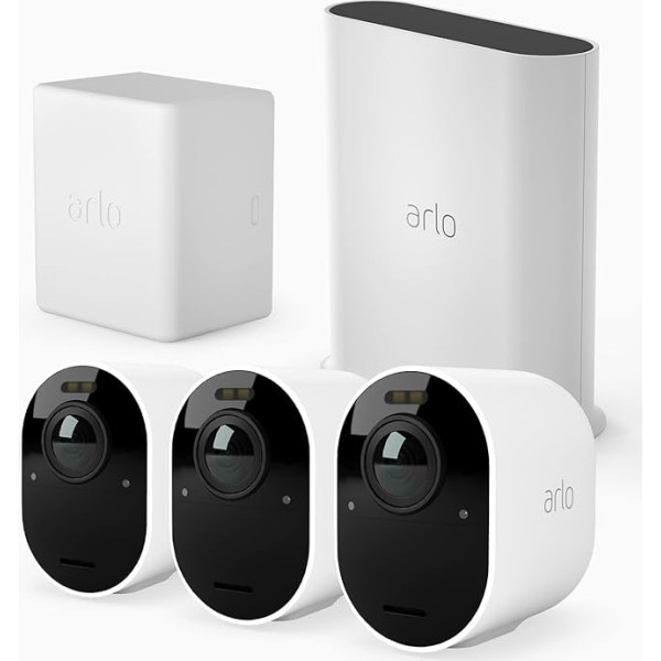 Arlo Ultra2 āra novērošanas kamera un bezmaksas papildu akumulatora komplekts, 3 kameras, balta, Arlo Secure plāna pārbaudes periods