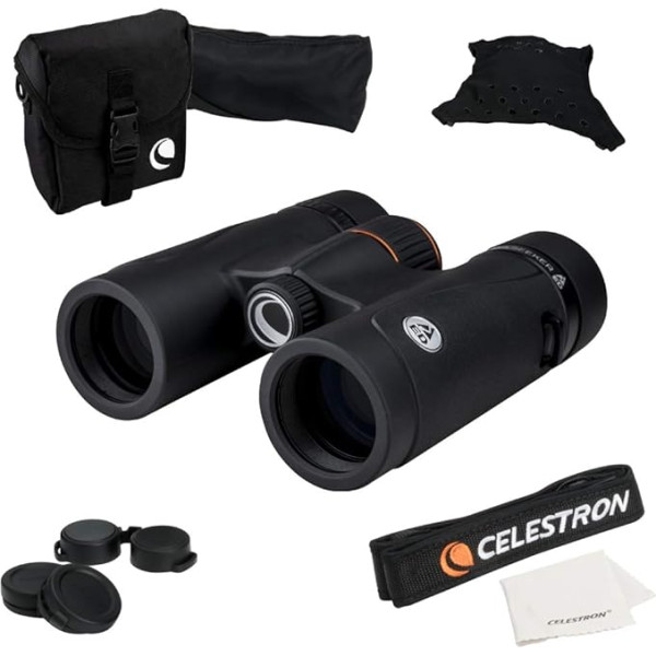 Celestron 71401 TrailSeeker ED 8 x 32 jumta prizmas binoklis, platjoslas objektīvi ar pilnu pārklājumu, BaK-4 prizmas stikls, melns