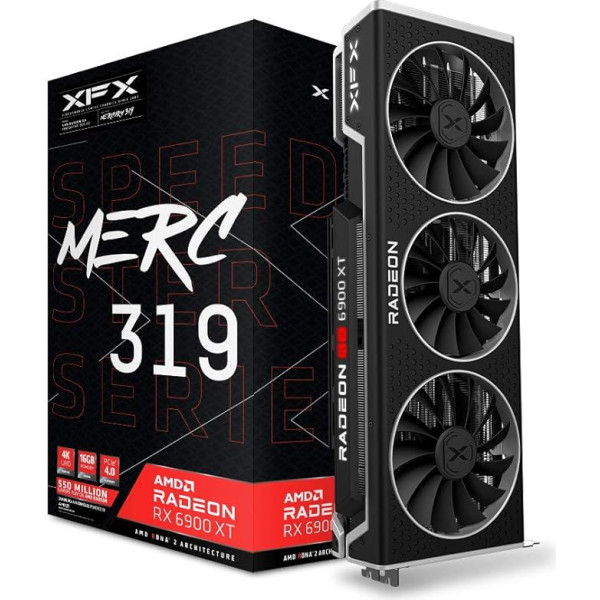 XFX Speedster MERC 319 AMD Radeon™ RX 6900 XT spēļu grafiskā karte melnā krāsā ar 16 GB GDDR6, AMD RDNA™ 2; RX-69XTACBD9