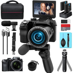 Monitech 64MP Digitalkamera für Fotografie und Video, 4K Vlogging Kamera für YouTube mit 3'' Flip Screen, 16X Digitalzoom, MIC,WiFi& Autofokus, Kameragurt&Stativ, 2 Akkus, 32GB TF karte S200