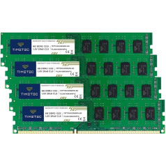 Timetec DDR3L 1333MHz PC3-10600 bez buferizācijas 1.35V CL9 2Rx8 Dual Rank 240-Pin UDIMM stacionāro datoru atmiņas moduļu (32GB komplekts (4x8GB, 1.5V))