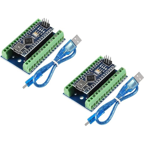 DUBEUYEW 2gab Nano lodēšanas modulis Nano Board CH340 Chip 5V 16MHz Arduino ar Micro USB kabeli un Nano termināla adaptera vairoga paplašināšanas plati (Nano komplekts)