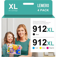 Lemero 912 XL kasetnes saderīgas ar HP 912 printeru kasetnēm priekš HP Officejet Pro 8022 8022 8023 8024e 8025e OfficeJet 8012 8014 8015e 8017e (melna, ciāna, purpura, dzeltena)