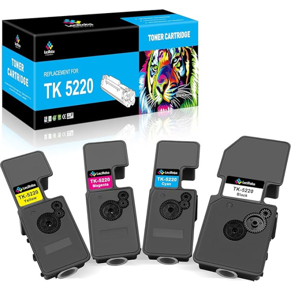 LeciRoba TK-5220 priekš Kyocera TK-5230 TK5220 Toneris priekš Kyocera Ecosys P5021cdw Kyocera Ecosys P5021cdn , Kyocera Ecosys M5521cdw Kyocera Ecosys M5521cdn printeriem (iepakojumā 4 gabali, 1 melns/1Cyan) 11 1 1