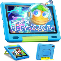 FIRMAST Bērnu planšetdators 8 Zoll Android 13, 6 GB RAM + 128 GB ROM/TF 1 TB, Octa-Core, Tablet für Kinder mit Kinder-App, Kindersicherung, Play Store, Dual-Kamera, WiFi, Bluetooth, Eva-Tablet-Hülle, Blau