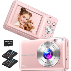 Digitālā kamera, Nsoela Fotokamera Kompaktkamera Kompaktkamera ar 32GB karti 44MP Fotoaparāts 1080P HD Vlogošana Kamera LCD-Bildschirm 16X Digitalzoom & 2 baterijas Teenager,Anfänger, Jungen, Mädchen（Rosa）