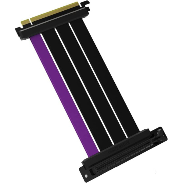 Cooler Master Riser kabelis PCIe 4.0 x 16-200 mm, melns/violets, savienotāji - PCIe X 16, Male to PCIe X16 90° Female