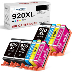 SMARTOMI 920XL 920XL 920XL tintes kasetnes, kas ir saderīgas ar HP 920XL tintes kasetnēm, kas paredzētas lietošanai ar HP Officejet 6000 6500 6500 6500A 7000 7500A printeriem (9 iepakojumi, 3 melni/2 ciānspalvaini/2 magenta/2 dzelteni)