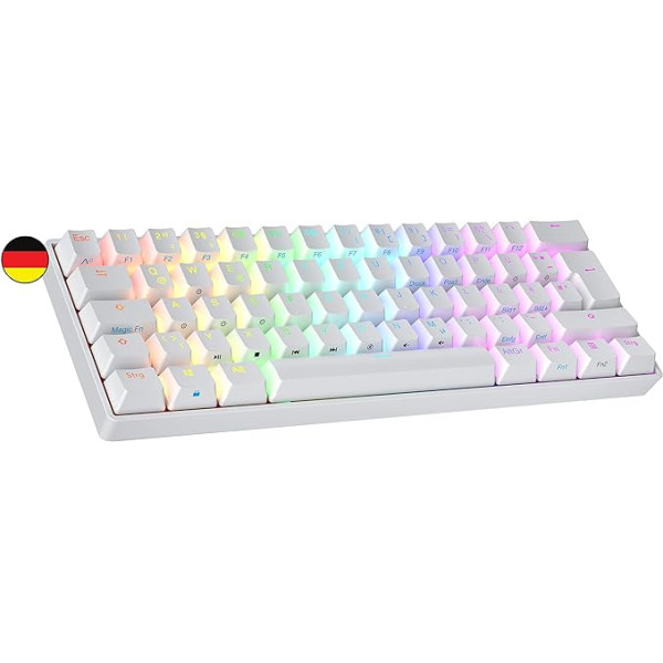 Ranked S60 Supernova mehāniskā 60 % tastatūra, Hotswap spēļu tastatūra, 62 programmējami taustiņi ar RGB apgaismojumu, PC/Mac Gamer, ISO DE QWERTZ (balta, Gateron Optical Blue)