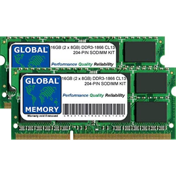 GLOBAL MEMORY 16 GB (2 x 8 GB) DDR3 1866 MHz PC3-14900 204-pin SODIMM RAM Intel IMAC Retina 5K (2015. gada beigas)