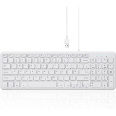 Perixx PERIBOARD-213W Wired Quiet USB šķēres tastatūra - 14,45 x 4,76 x 0,70 collas - kompakts dizains ar ciparu bloku - balta - ASV angļu val.