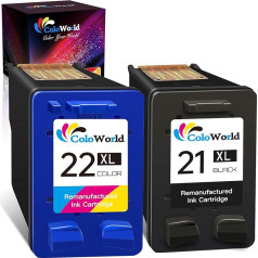 ColoWorld 21 22XL tintes kasetnes atjaunošanai HP 21XL 22XL melnās krāsas daudzpaketei Deskjet F2120 F2280 F380 F4180 F4180 F335 F375 F4190 PSC 1410 1415 Officejet 4315 4355 Printeris drukāšanai