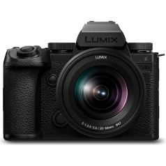 Panasonic LUMIX DC-S5M2XKE bezspoguļa pilna kadra kamera ar objektīvu Lumix S-R2060 20-60 mm F3.5-5.6, 4K 60p un 6K 30p neierobežota ierakstīšana, atlokāms ekrāns, WiFi, hibrīda fāzes AF, DMW-BLK22 akumulators, melna