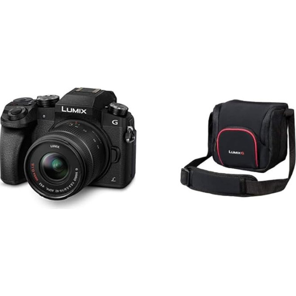 Panasonic LUMIX G DMC-G70KAEGK sistēmas kamera (16 megapikseļu, OLED skatu meklētājs, 7,5 cm OLED skārienjūtīgais ekrāns) ar objektīvu H-FS14042E Black & Lumix DMW-PGH68XEK sistēmas soma, melna