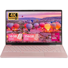 UDKED 14 collu 4K klēpjdators RAM 16G 256G SSD Intel N95 (līdz 3,4 GHz) Piezīmjdators Krāsains fona apgaismojums KB Ultrabook 3840 x 2160 IPS FHD Dators Portatīvais dators USB 3.0 x2, WiFi Rose Gold (angļu sistēma)