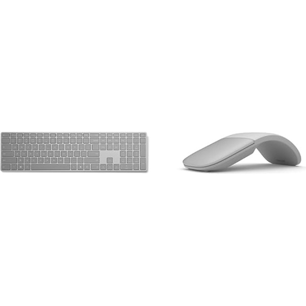 Microsoft Surface tastatūra (Bluetooth 4.0, QWERTZ), pelēka un Bluetooth, Surface Arc pele Platinum Grey