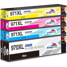 KINGWAY 970XL 971XL kasetnes saderīgas ar HP 970 970 971 XL printeru kasetnēm, kas paredzētas HP Officejet Pro X476dw X576dw X451dw X576dw X451dw X551dw (1 melna, 1 ciāna, 1 magenta, 1 dzeltena)