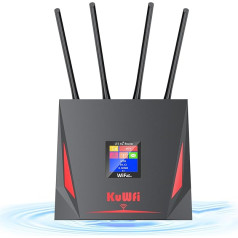 4G LTE Router 150 Mbps SIM Router WLAN Router KuWFi Mobile WLAN Router CAT4 Modem Works with IP Camera or External WiFi Cover for Telekom Vodafone O2 SIM Card, 2GB, 10 Devices, IPv6