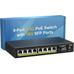 8 pieslēgvietu 2.5G Base-T PoE komutators bez vadības, VIMIN 9 pieslēgvietu 2.5 gigabitu PoE komutators ar 10G SFP, 60 Gbps komutācijas jauda, 120 W jauda, VLAN, atbalsta IEEE802.3af/at, metāla korpuss, bez ventilatora, darbvirsmas datoram