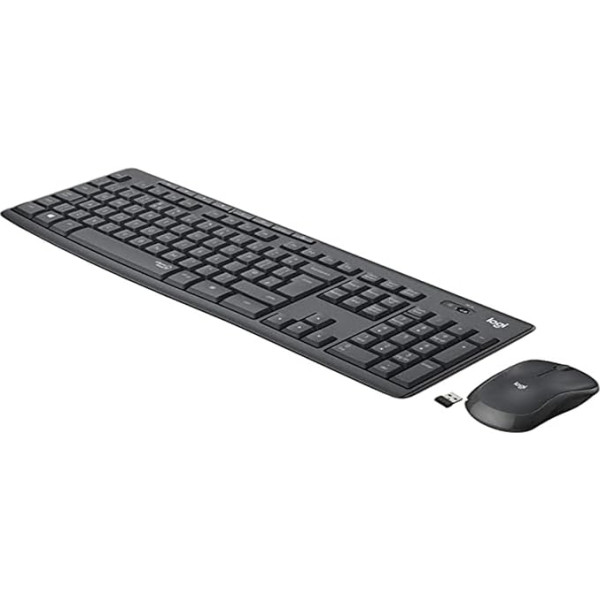 Logitech MK295 bezvadu tastatūras peles komplekts ar Silent Touch tehnoloģiju, īsceļu pogām, optisko izsekošanu, nano USB uztvērēju, bezvadu savienojumu bez kavēšanās, ESP QWERTY izkārtojumu - melns