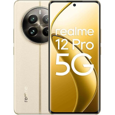 realme 12 Pro 5G viedtālrunis, 8 + 256 GB, Sony portretu kamera ar 2X optisko tālummaiņu, IMX882 OIS kamera, 6,7 collu 120 Hz izliekts Vision displejs, 67 W SUPERVOOC uzlāde, 5000 mAh cietā baterija, bēšs