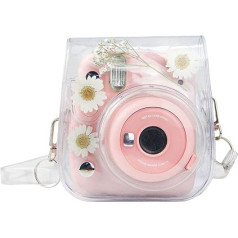 Daisy Flower Camera Case saderīgs ar Fujifilm Instax Mini 12,Mini 11,Mini 8,Mini 8+,Mini 9 Instant Camera Case ar regulējamu plecu siksnu, caurspīdīgs